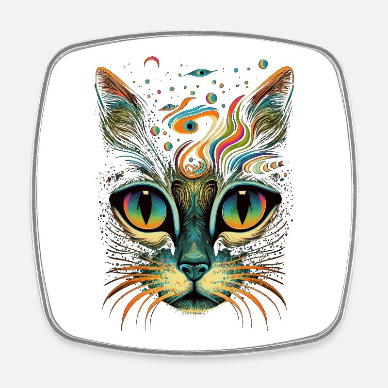 Cosmic cat - Square fridge magnet - white