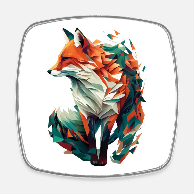 Fuchs Artwork Polygon Origami Orange Grün Edel - Viereckiger Kühlschrankmagnet - Weiß