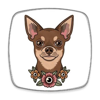 Cute Chihuahua Portrait with Flowers - Square fridge magnet - white - Front