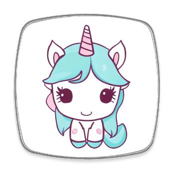 Süßes Kawaii Einhorn sitzt und ist glücklich - Viereckiger Kühlschrankmagnet - Weiß - Vorne