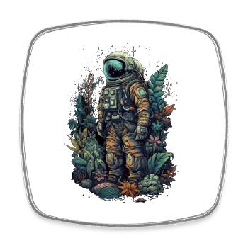 Astronaut overgrown with plants - Surreal - Square fridge magnet - white - Front