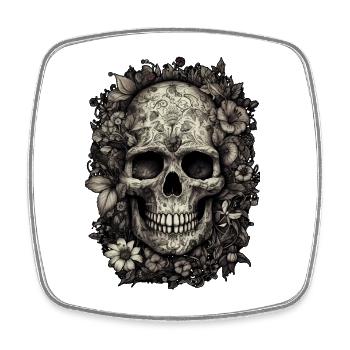 Cooler Boho Totenkopf mit Tattoos und Blumen - Viereckiger Kühlschrankmagnet - Weiß - Vorne