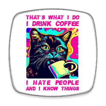 Café de chat confortable - Magnet carré - blanc - Devant