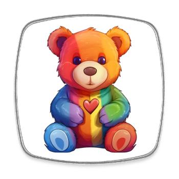 Rainbow Heart Bear Plush - Square fridge magnet - white - Front