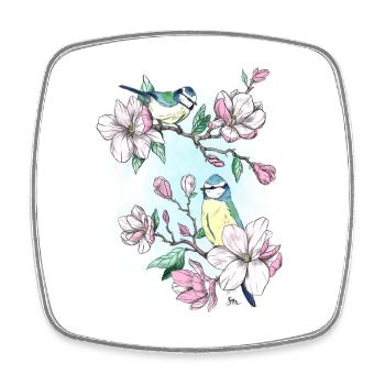 Blaumeisen und Magnolien - Viereckiger Kühlschrankmagnet - Weiß - Vorne