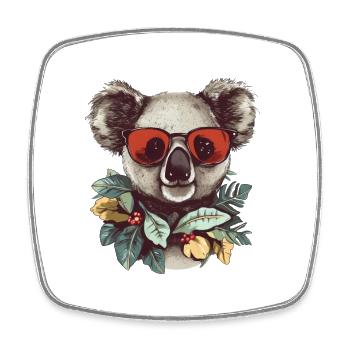 Koala with red sunglasses and wreath of leaves - Square fridge magnet - white - Front