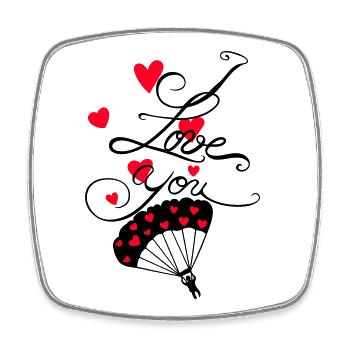 Parachutist with I love you lettering - Square fridge magnet - white - Front