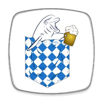 Dolphin in Kirtag Pocket with beer mug - Square fridge magnet - white - Front