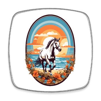 Cheval sur la plage - Magnet carré - blanc - Devant