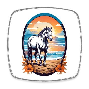 Cheval sur la plage - Magnet carré - blanc - Devant