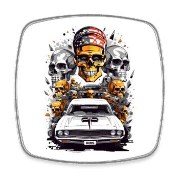 Muscle Car et crânes - Magnet carré - blanc - Devant