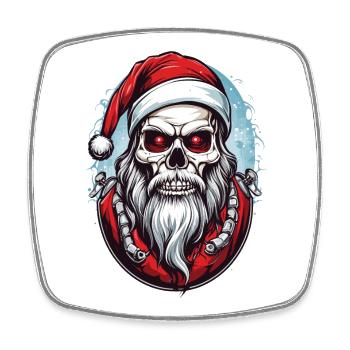 Totenkopf Weihnachtsmann - Viereckiger Kühlschrankmagnet - Weiß - Vorne