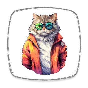 Cool 80s Cat - Square fridge magnet - white - Front