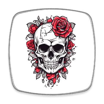 Crâne avec des roses - Magnet carré - blanc - Devant