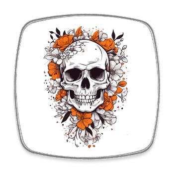 Crâne avec des fleurs - Magnet carré - blanc - Devant