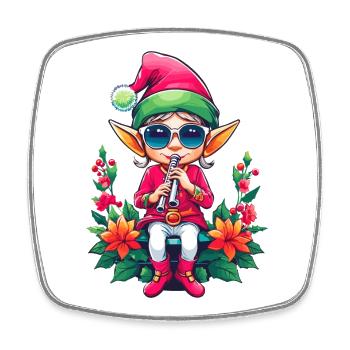 Christmas Elf with Flute - Square fridge magnet - white - Front