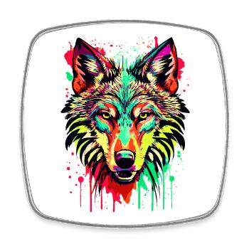 Loup coloré - Loup coloré - J’aime les loups - Magnet carré - blanc - Devant