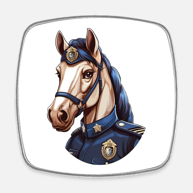 Polizei Pferd - Viereckiger Kühlschrankmagnet - Weiß