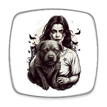 Vampire avec chien - Magnet carré - blanc - Devant