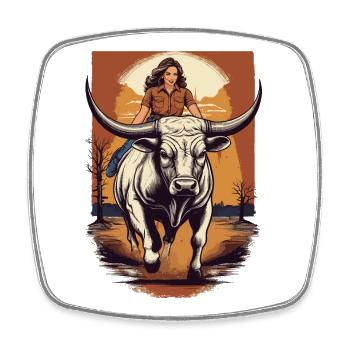 Équitation de taureaux - Magnet carré - blanc - Devant