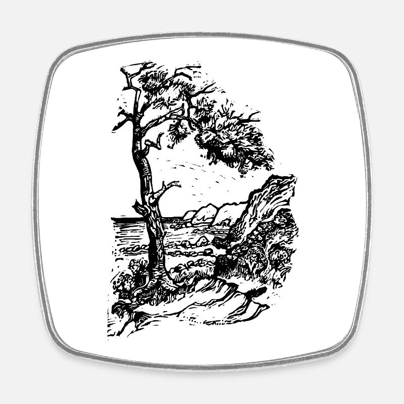 Ostsee Strand Linolschnitt schwarz - Viereckiger Kühlschrankmagnet - Weiß