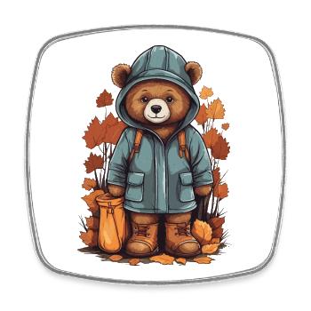Cute bear with raincoat - Square fridge magnet - white - Front