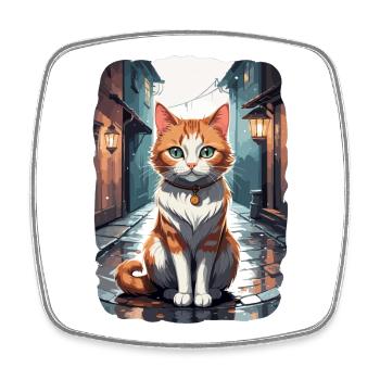 Chats mignons dans une ruelle de rue - Magnet carré - blanc - Devant