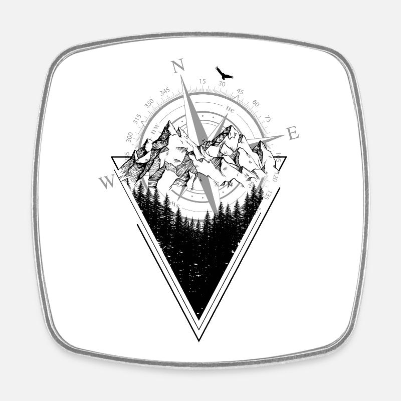 Weathered Compass Grunge Map - Square fridge magnet - white
