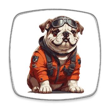 Adventurer Bulldog with Glasses in Expedition Clothes - Square fridge magnet - white - Front