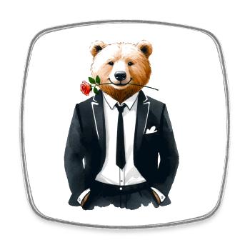 Gentlebär – Eleganter Bär im Anzug (FaunaFeels) - Viereckiger Kühlschrankmagnet - Weiß - Vorne