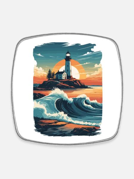 Phare - Magnet carré - blanc