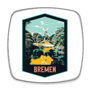 Brême, Allemagne, Illustration Vieux Moulin à Vent - Magnet carré - blanc - Devant