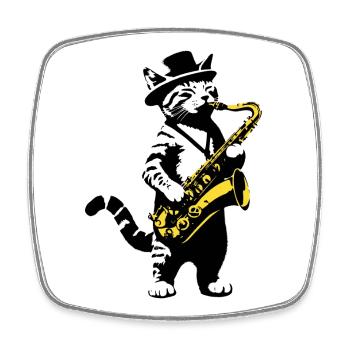 Katze Saxophon Musik Streetart Schablonen Stil - Viereckiger Kühlschrankmagnet - Weiß - Vorne