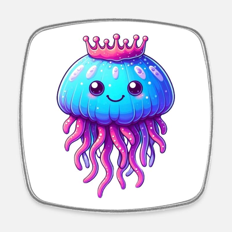 A jellyfish with a crown - Square fridge magnet - white