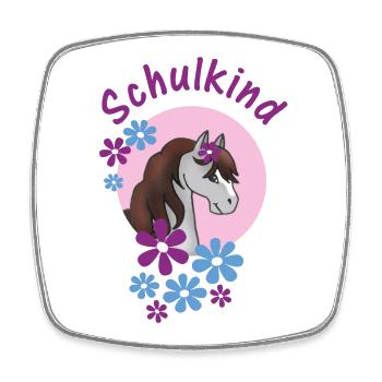 School Child - Pony with Flowers Pink Light Blue - Square fridge magnet - white - Front