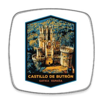 Illustration Château de Butrón, Gatika - Magnet carré - blanc - Devant