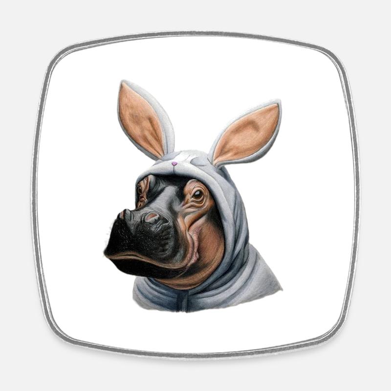 Lapin hippopotame blanc - Magnet carré - blanc