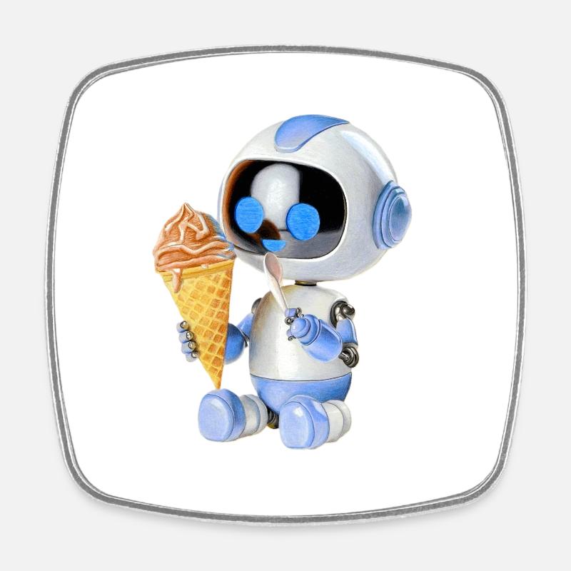 Crème glacée robot - Magnet carré - blanc