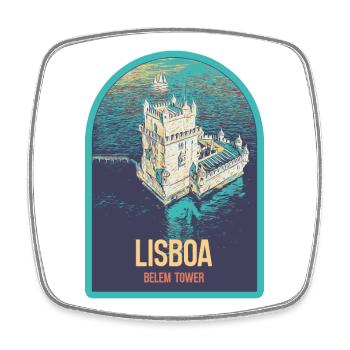 Illustration Belém Tower Lissabon, Luftaufnahme - Viereckiger Kühlschrankmagnet - Weiß - Vorne