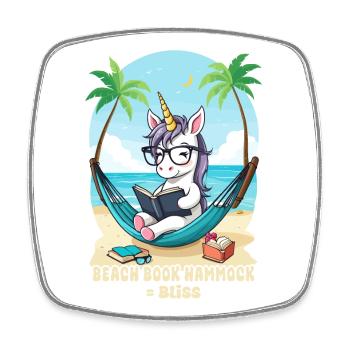 Einhorn mit Buch - Viereckiger Kühlschrankmagnet - Weiß - Vorne