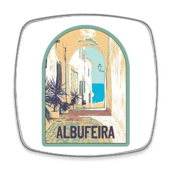 Rue pittoresque de la vieille ville d'Albufeira - Magnet carré - blanc - Devant