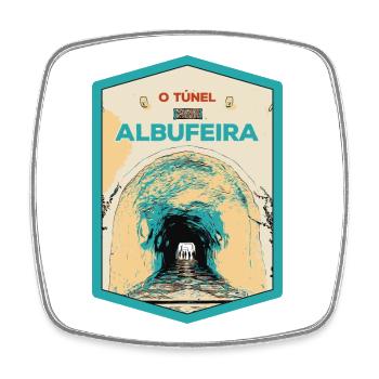 Illustration of the Tunnel to Albufeira Beach - Square fridge magnet - white - Front