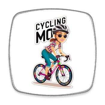 Vibrant Cycling Motif with Playful Female Rider - Square fridge magnet - white - Front