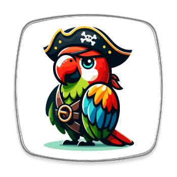 Pirate Polly: Der verwegene Krächzer - Viereckiger Kühlschrankmagnet - Weiß - Vorne