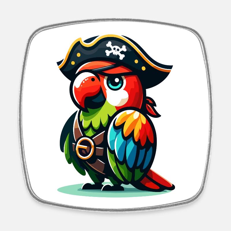 Pirate Polly: Der verwegene Krächzer - Viereckiger Kühlschrankmagnet - Weiß