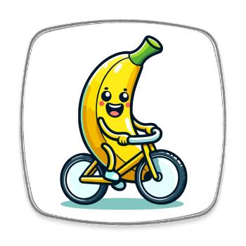 Banana Biker: Der sich schälende Pedaleur - Viereckiger Kühlschrankmagnet - Weiß - Vorne