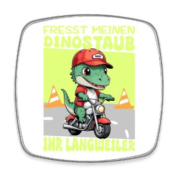Dinosaurier auf Motorrad - Viereckiger Kühlschrankmagnet - Weiß - Vorne