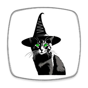 Katze grüne Augen Hexenhut Walpurgisnacht - Viereckiger Kühlschrankmagnet - Weiß - Vorne