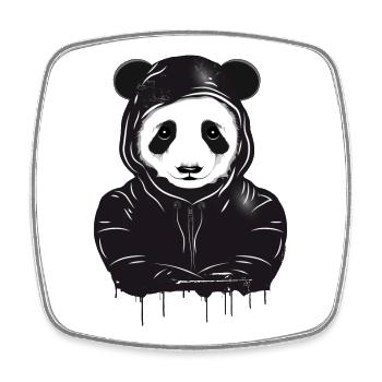 witziger Panda Bär Kopf mit Hoodie Kapuze - Viereckiger Kühlschrankmagnet - Weiß - Vorne
