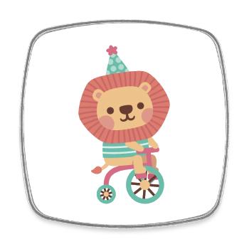Cute Lion Cycling On Bicycle - Square fridge magnet - white - Front